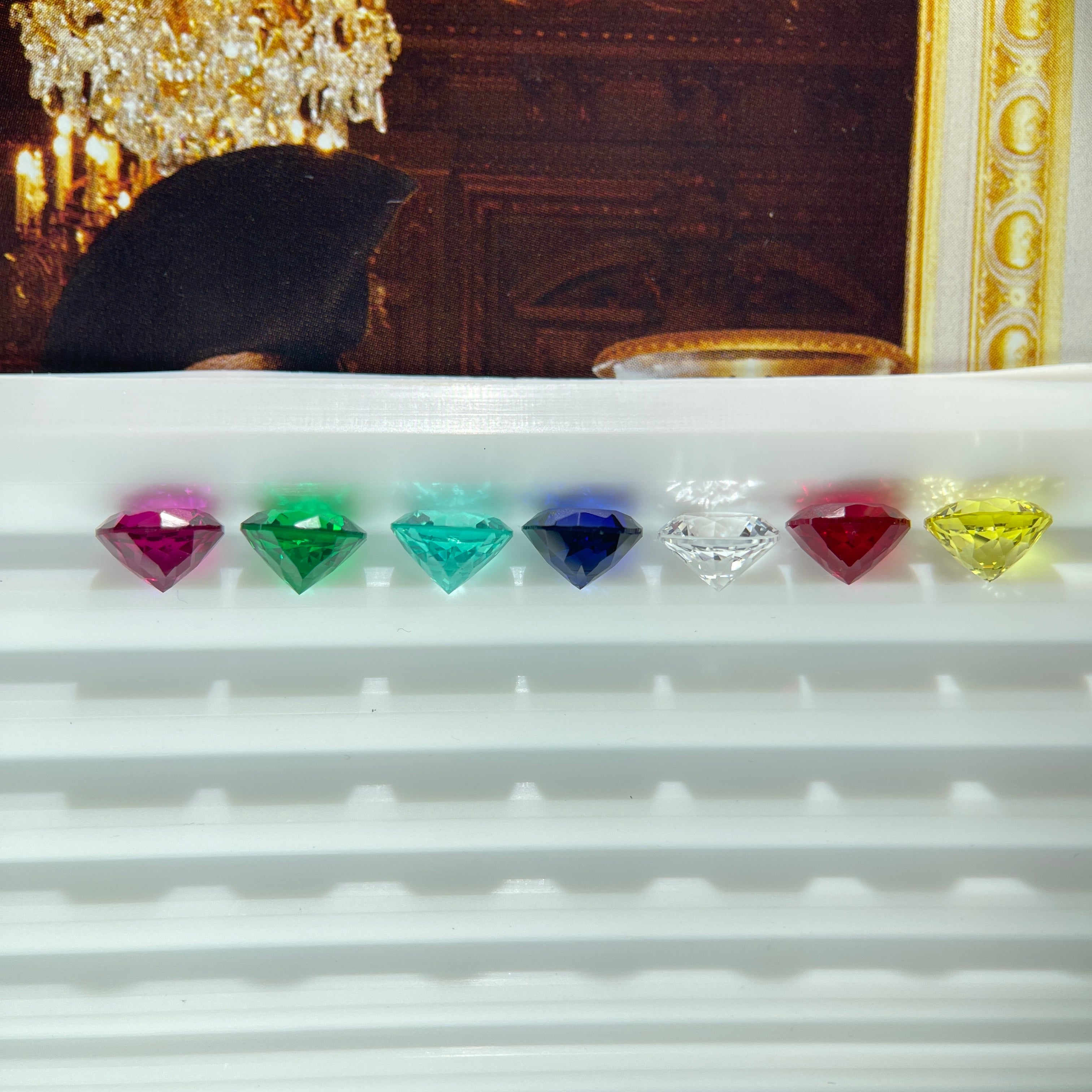 Sonic the Hedgehog Chaos Emerald Set | 7x ~2ct Round Cut 8 mm | Multicolour | Gemdrop® Verified