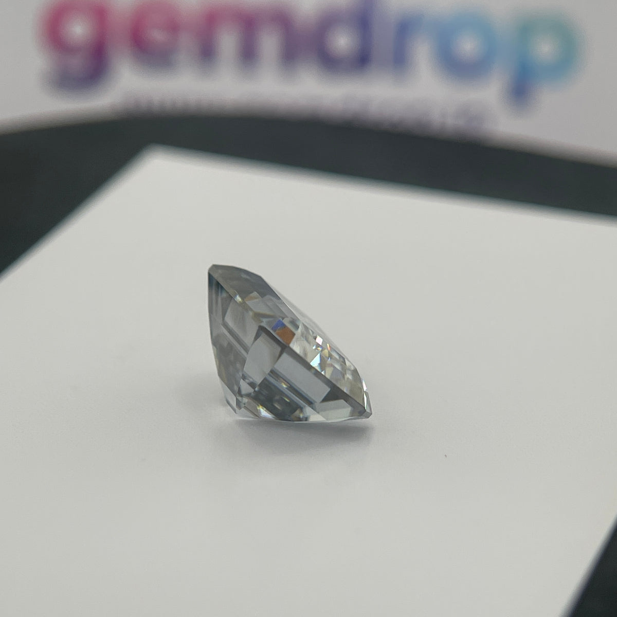 11 Carat Emerald Cut VVS1 Hebridean Grey Moissanite Space Diamond | 12 x 14 mm | Gemdrop® Verified