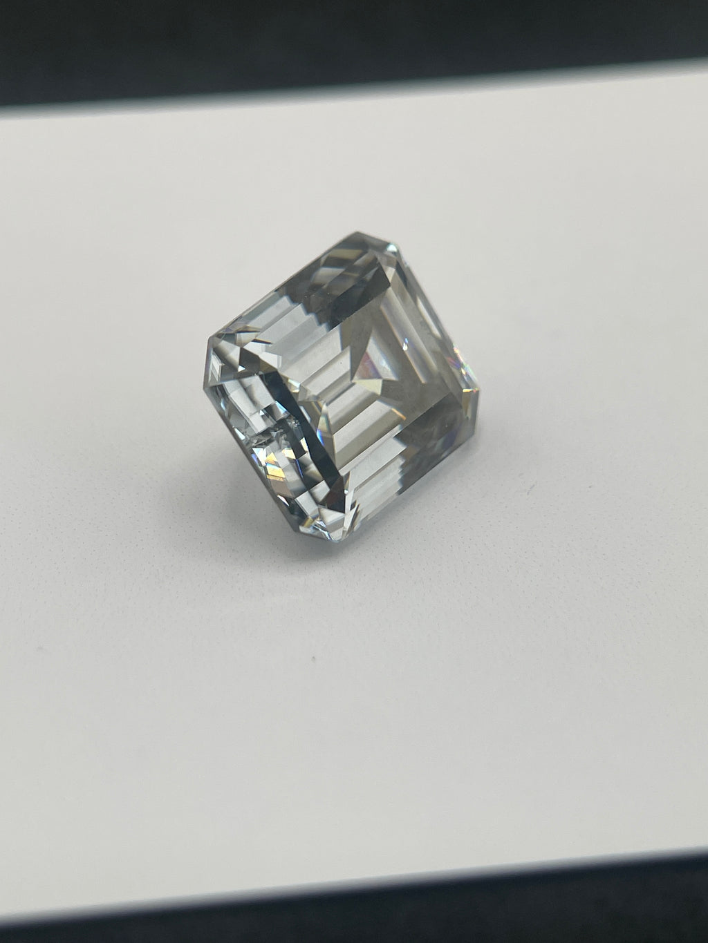 11 Carat Emerald Cut VVS1 Hebridean Grey Moissanite Space Diamond | 12 x 14 mm | Gemdrop® Verified