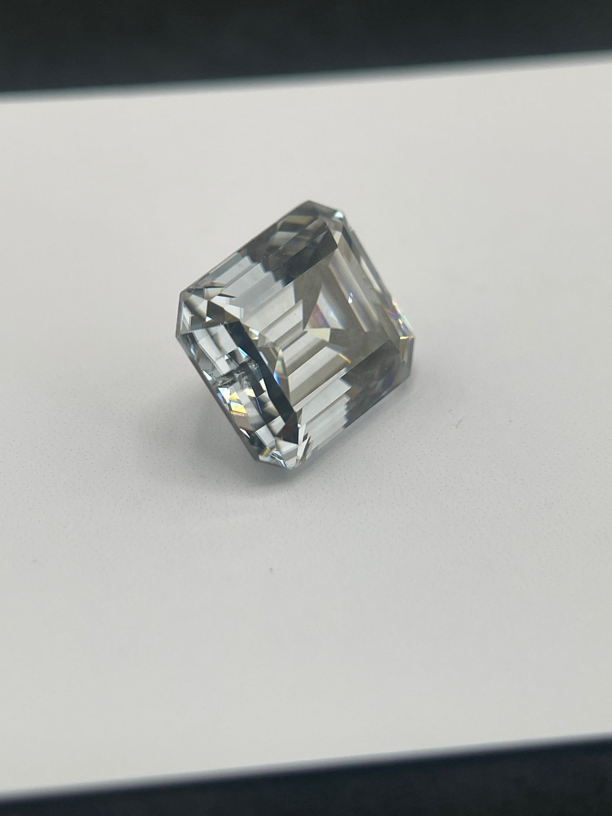 11 Carat Emerald Cut VVS1 Hebridean Grey Moissanite Space Diamond | 12 x 14 mm | Gemdrop® Verified