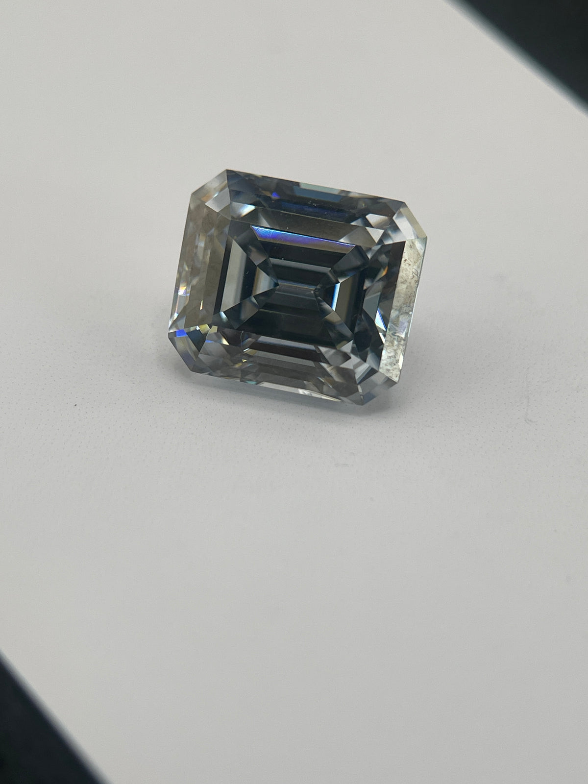 11 Carat Emerald Cut VVS1 Hebridean Grey Moissanite Space Diamond | 12 x 14 mm | Gemdrop® Verified
