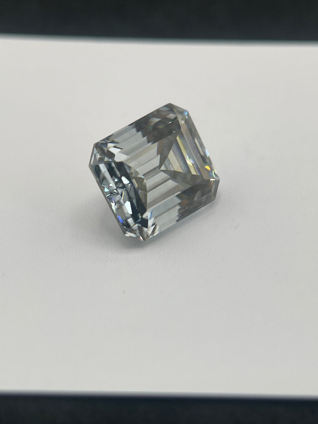 11 Carat Emerald Cut VVS1 Hebridean Grey Moissanite Space Diamond | 12 x 14 mm | Gemdrop® Verified
