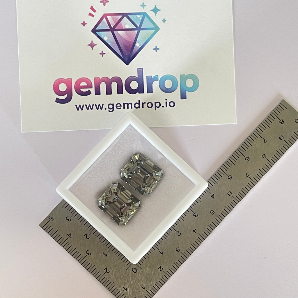 11 Carat Emerald Cut VVS1 Hebridean Grey Moissanite Space Diamond | 12 x 14 mm | Gemdrop® Verified