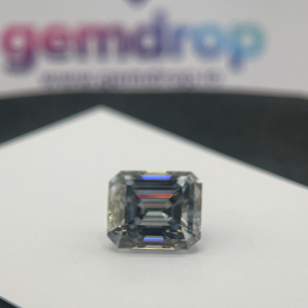 11 Carat Emerald Cut VVS1 Hebridean Grey Moissanite Space Diamond | 12 x 14 mm | Gemdrop® Verified