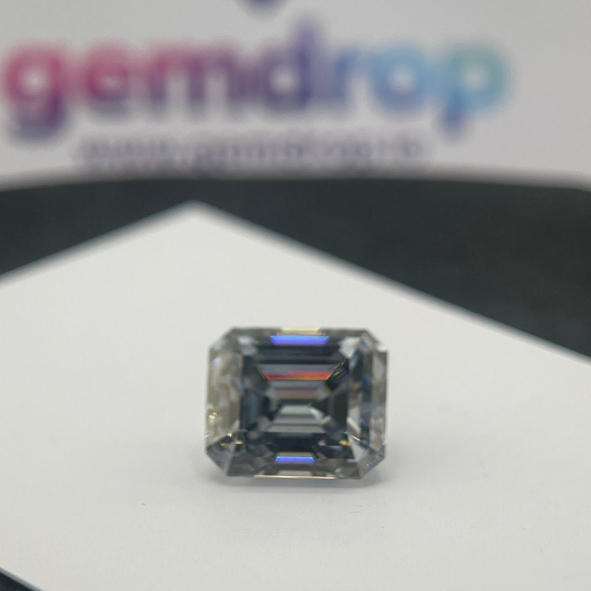 11 Carat Emerald Cut VVS1 Hebridean Grey Moissanite Space Diamond | 12 x 14 mm | Gemdrop® Verified