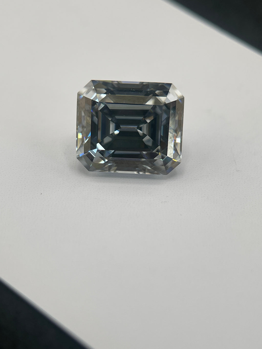 11 Carat Emerald Cut VVS1 Hebridean Grey Moissanite Space Diamond | 12 x 14 mm | Gemdrop® Verified