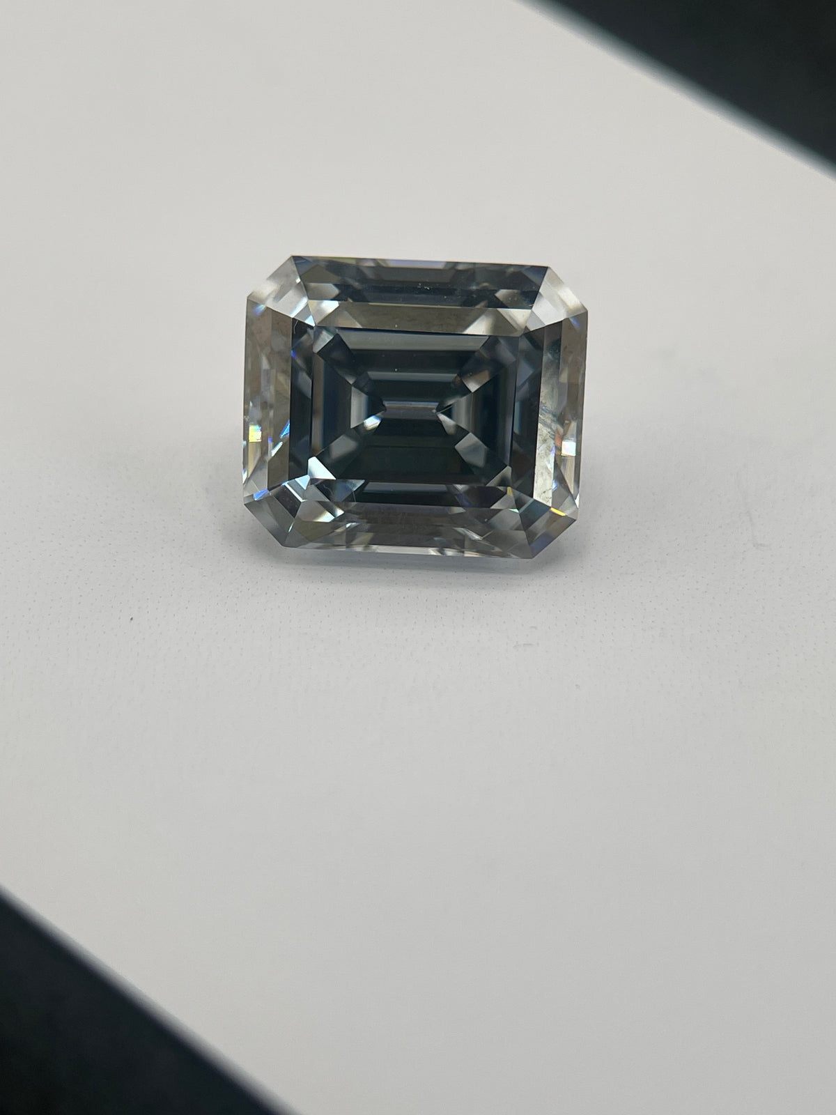11 Carat Emerald Cut VVS1 Hebridean Grey Moissanite Space Diamond | 12 x 14 mm | Gemdrop® Verified