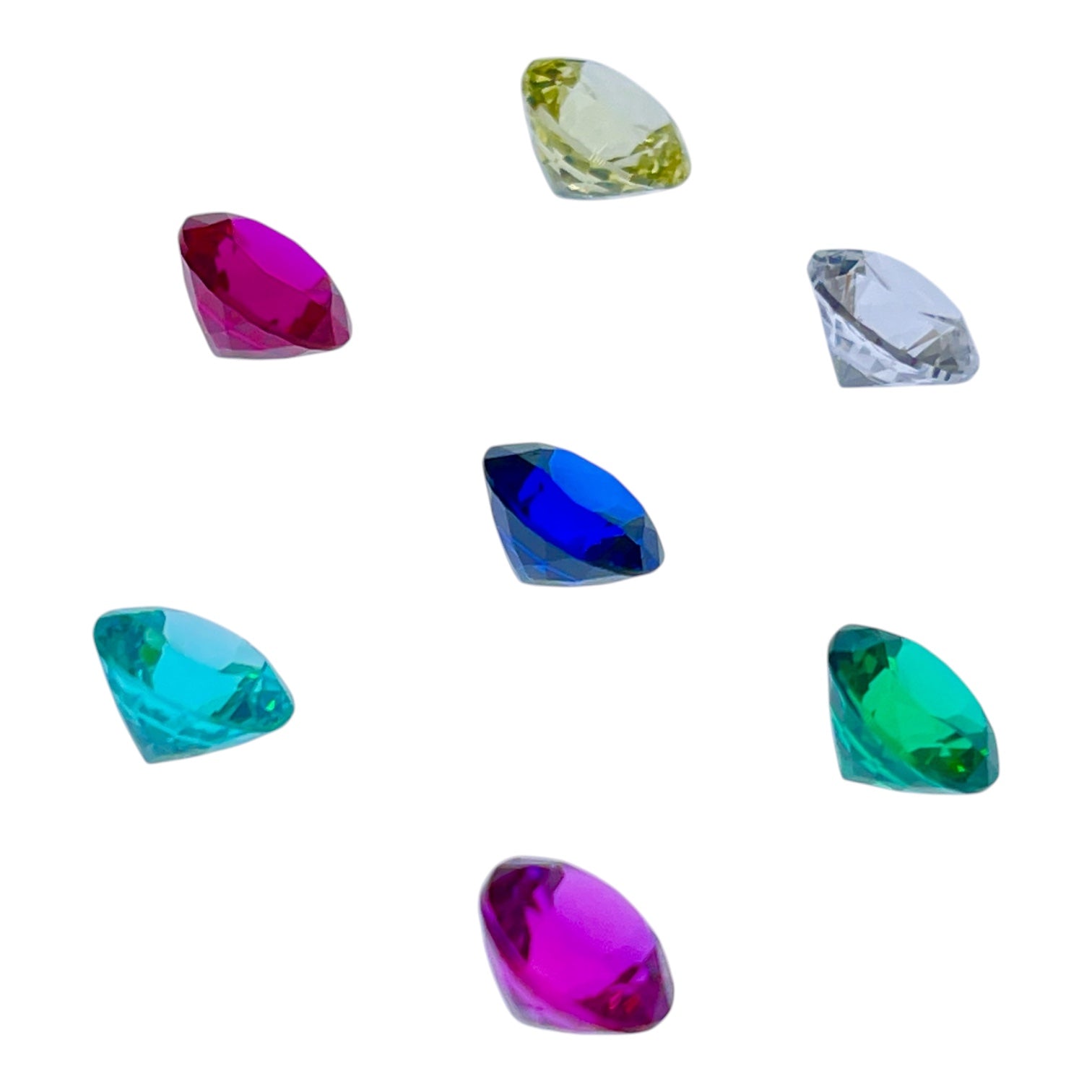 Sonic the Hedgehog Chaos Emerald Set | 7x ~2ct Round Cut 8 mm | Multicolour | Gemdrop® Verified