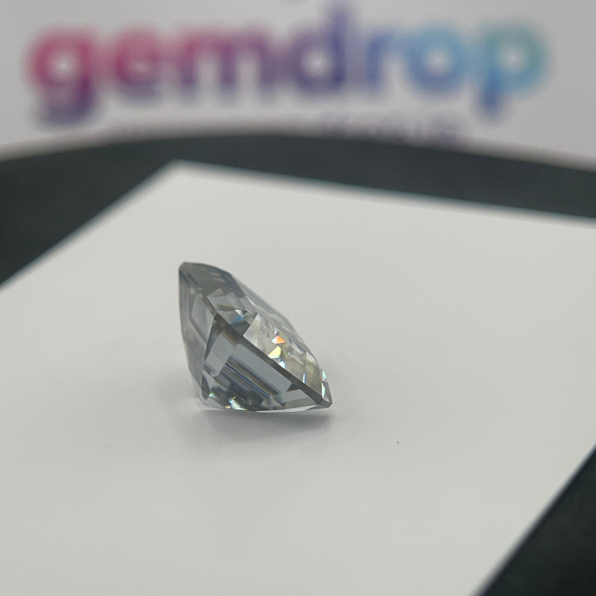 11 Carat Emerald Cut VVS1 Hebridean Grey Moissanite Space Diamond | 12 x 14 mm | Gemdrop® Verified