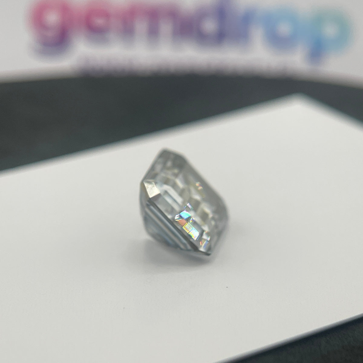 11 Carat Emerald Cut VVS1 Hebridean Grey Moissanite Space Diamond | 12 x 14 mm | Gemdrop® Verified