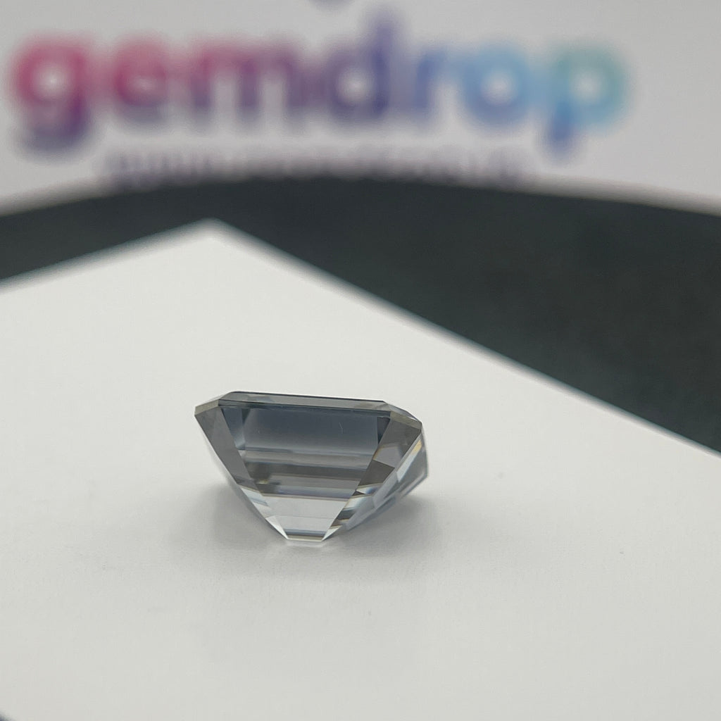 11 Carat Emerald Cut VVS1 Hebridean Grey Moissanite Space Diamond | 12 x 14 mm | Gemdrop® Verified