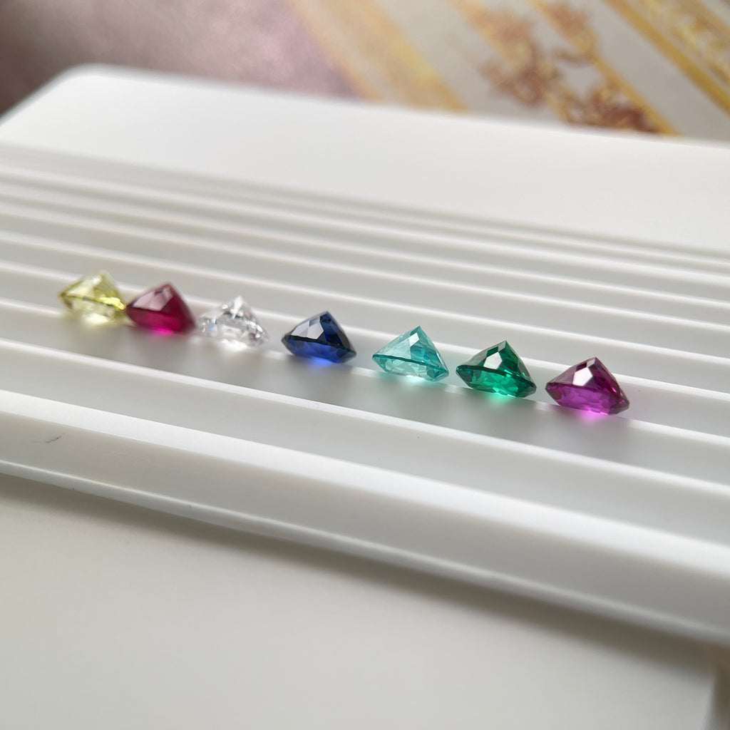 Sonic the Hedgehog Chaos Emerald Set | 7x ~2ct Round Cut 8 mm | Multicolour | Gemdrop® Verified