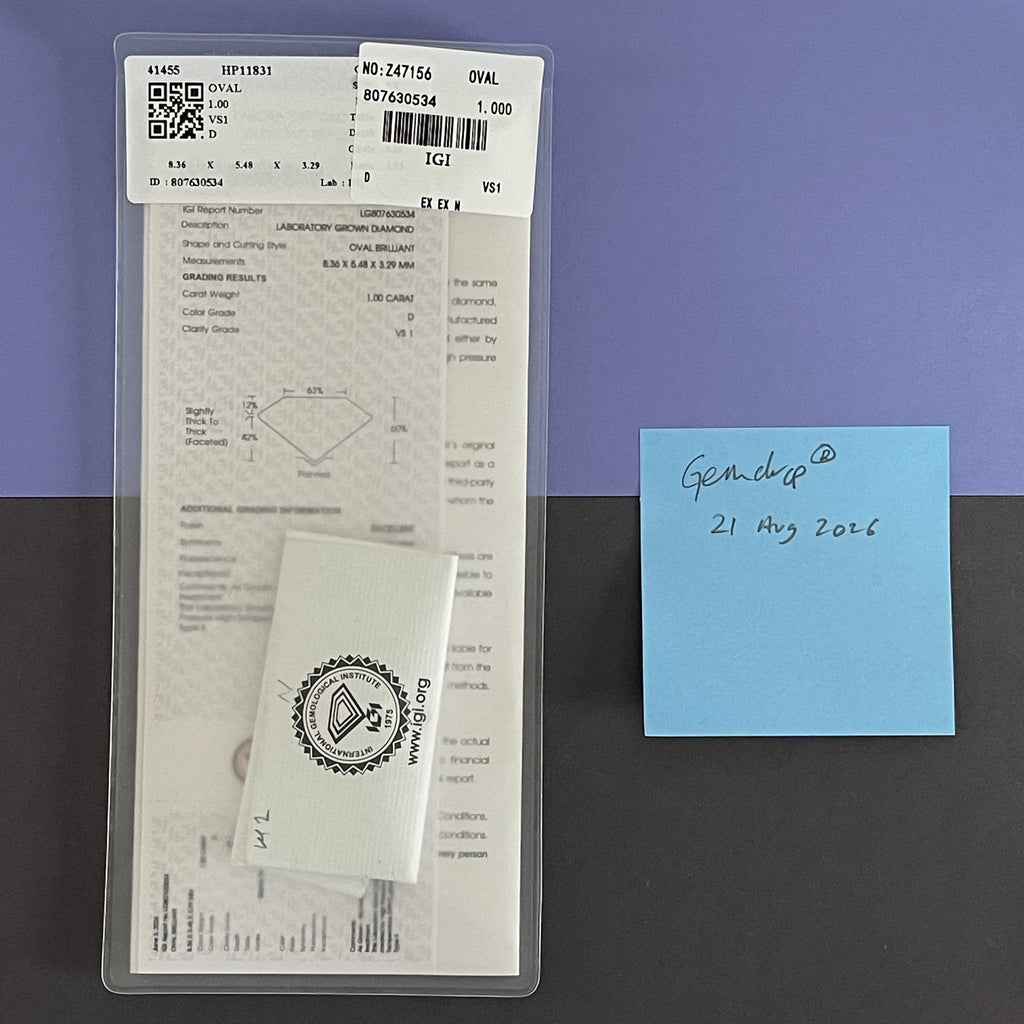 1ct Oval Cut  | VS1 D HPHT Lab Diamond | IGI  Report | Excellent Polish & Excellent Symmetry | Gemdrop® Verified