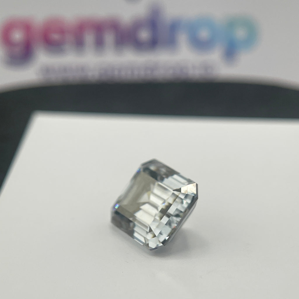11 Carat Emerald Cut VVS1 Hebridean Grey Moissanite Space Diamond | 12 x 14 mm | Gemdrop® Verified
