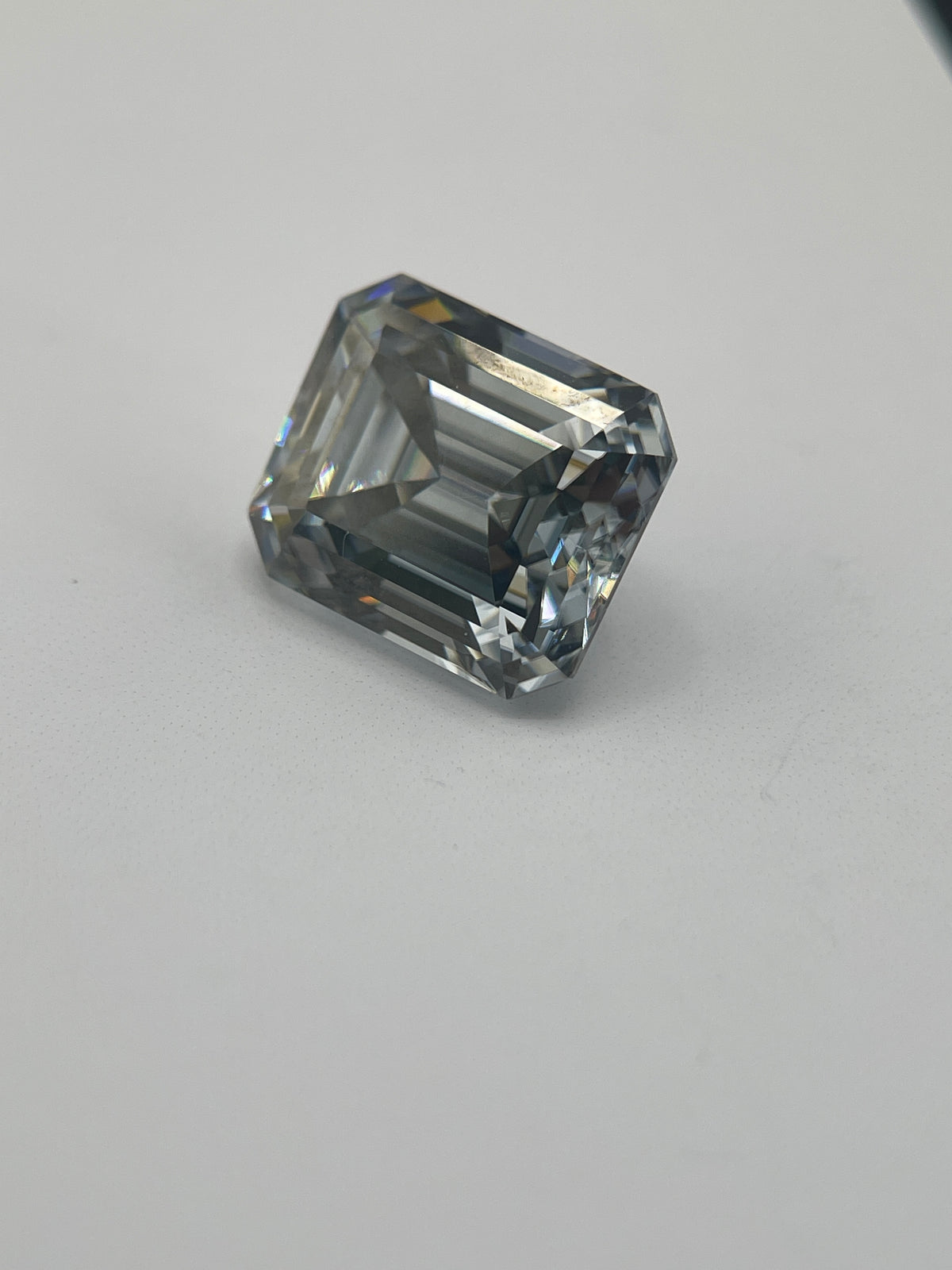 11 Carat Emerald Cut VVS1 Hebridean Grey Moissanite Space Diamond | 12 x 14 mm | Gemdrop® Verified