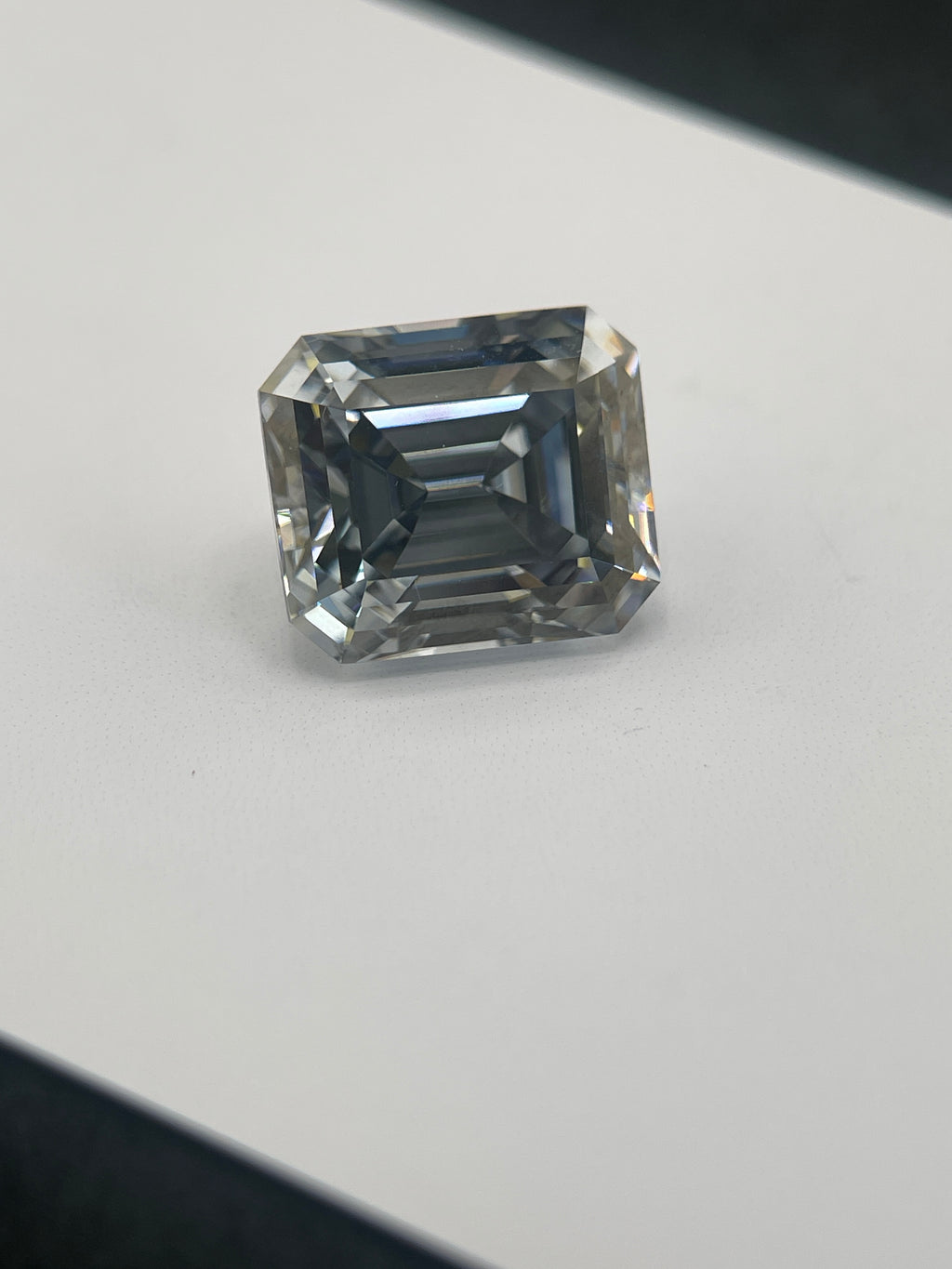 11 Carat Emerald Cut VVS1 Hebridean Grey Moissanite Space Diamond | 12 x 14 mm | Gemdrop® Verified