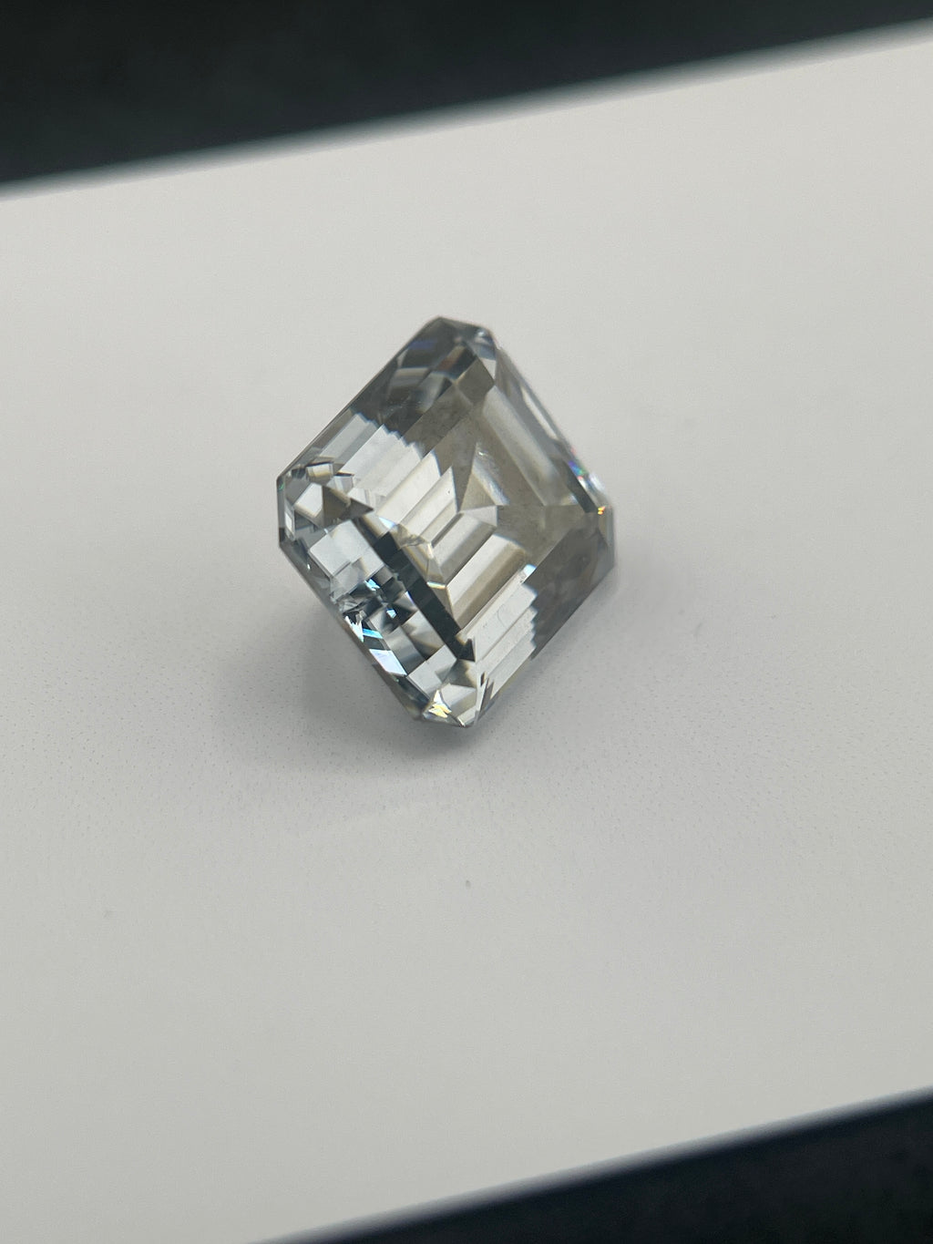11 Carat Emerald Cut VVS1 Hebridean Grey Moissanite Space Diamond | 12 x 14 mm | Gemdrop® Verified