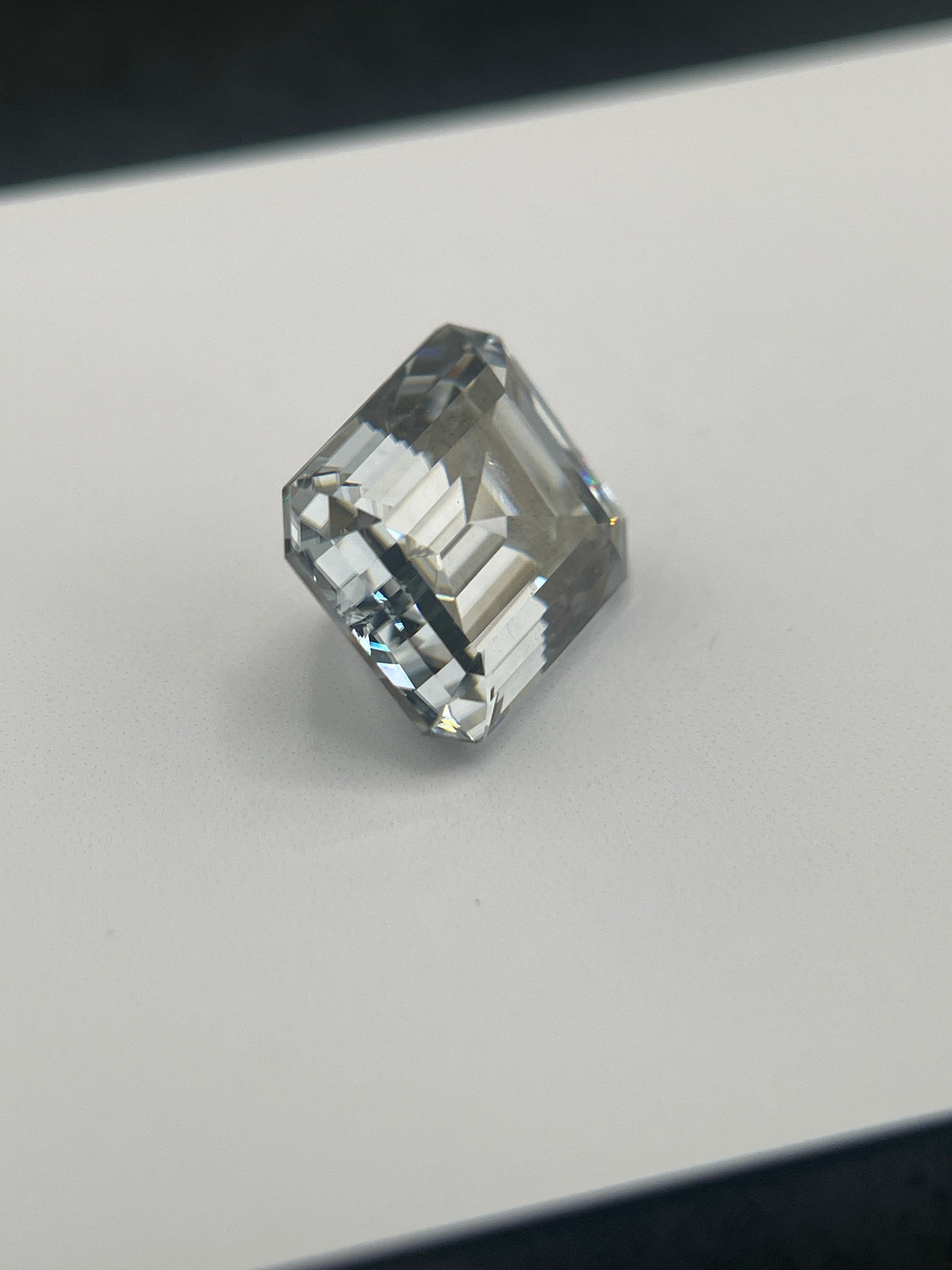 11 Carat Emerald Cut VVS1 Hebridean Grey Moissanite Space Diamond | 12 x 14 mm | Gemdrop® Verified