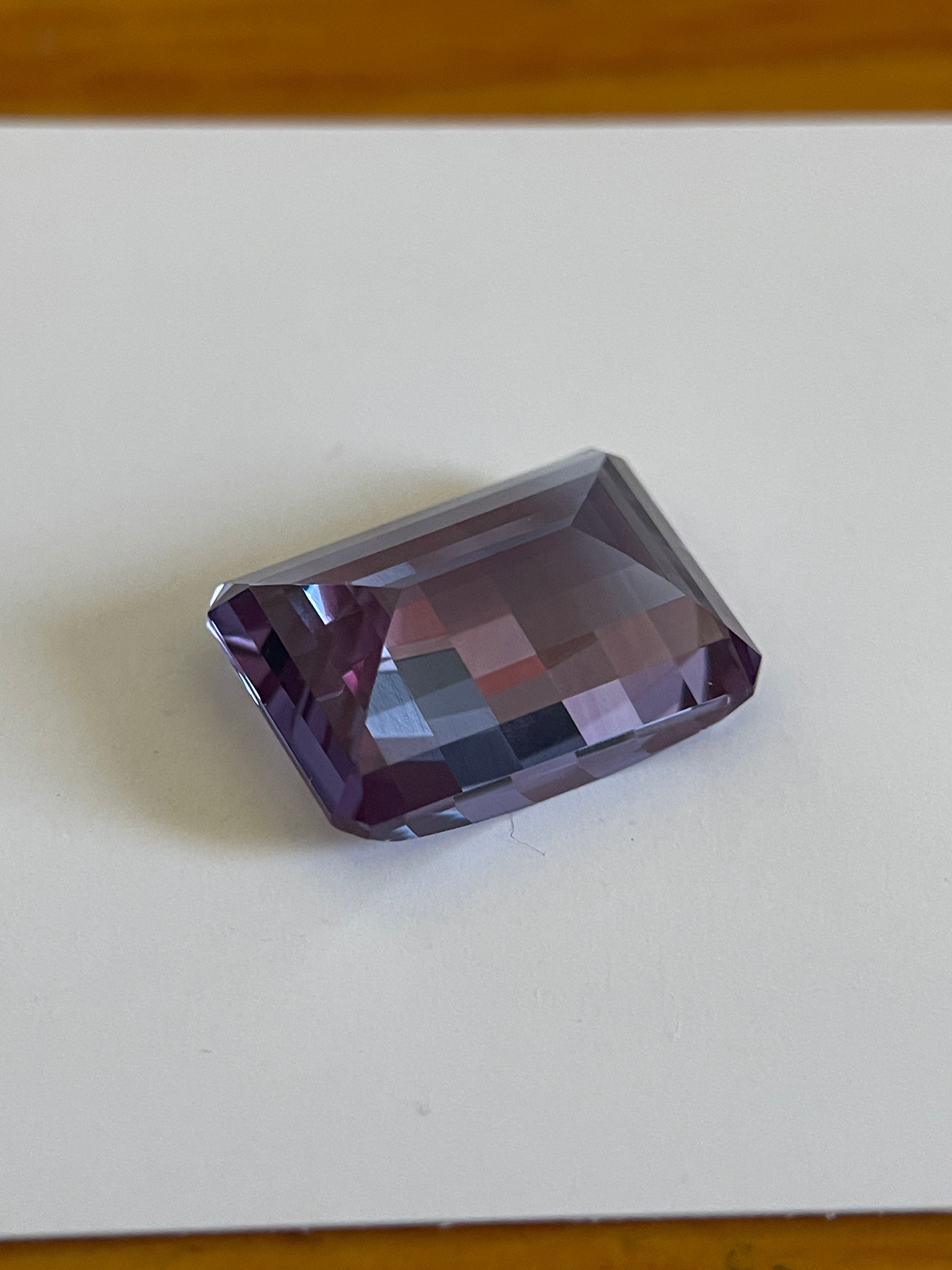 20.175ct Purple–Green Colour Change Corundum Alexandrite | Pixel Cut | 13x18 mm | Gemdrop® Verified