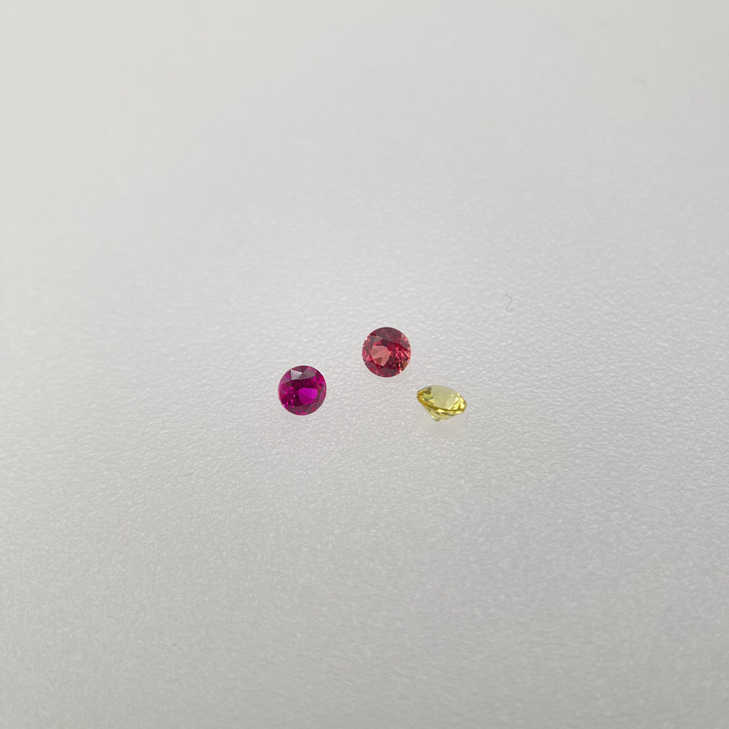 4 mm Ruby Red, Padparadscha & Canary Yellow Sapphire & Ruby | Round Brilliant Cut | ~0.3 ct | Gemdrop® Verified