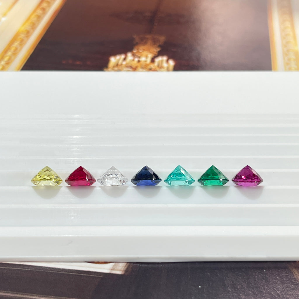 Sonic the Hedgehog Chaos Emerald Set | 7x ~2ct Round Cut 8 mm | Multicolour | Gemdrop® Verified