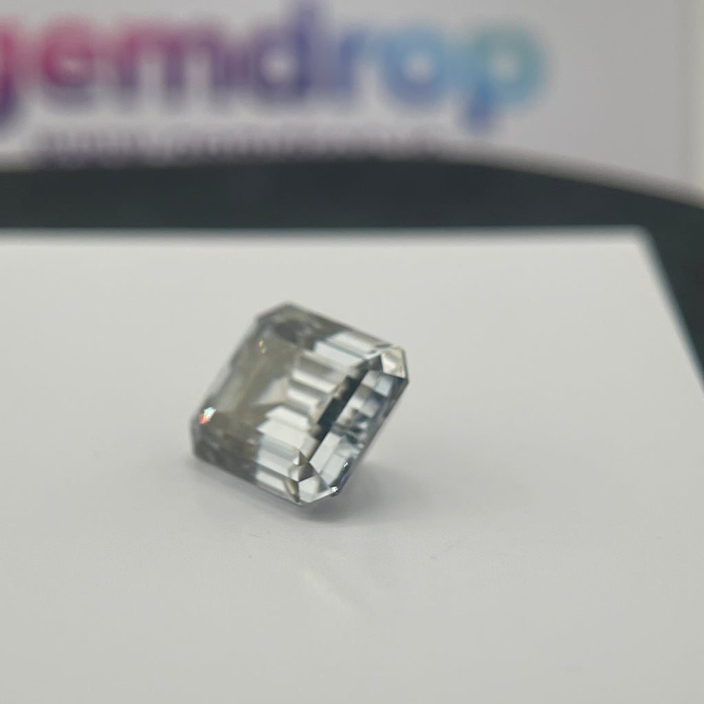 11 Carat Emerald Cut VVS1 Hebridean Grey Moissanite Space Diamond | 12 x 14 mm | Gemdrop® Verified