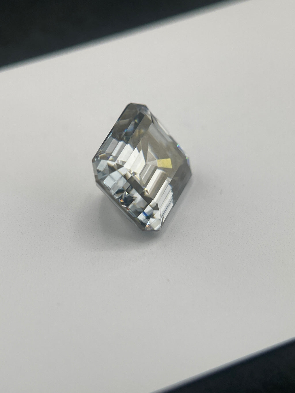 11 Carat Emerald Cut VVS1 Hebridean Grey Moissanite Space Diamond | 12 x 14 mm | Gemdrop® Verified