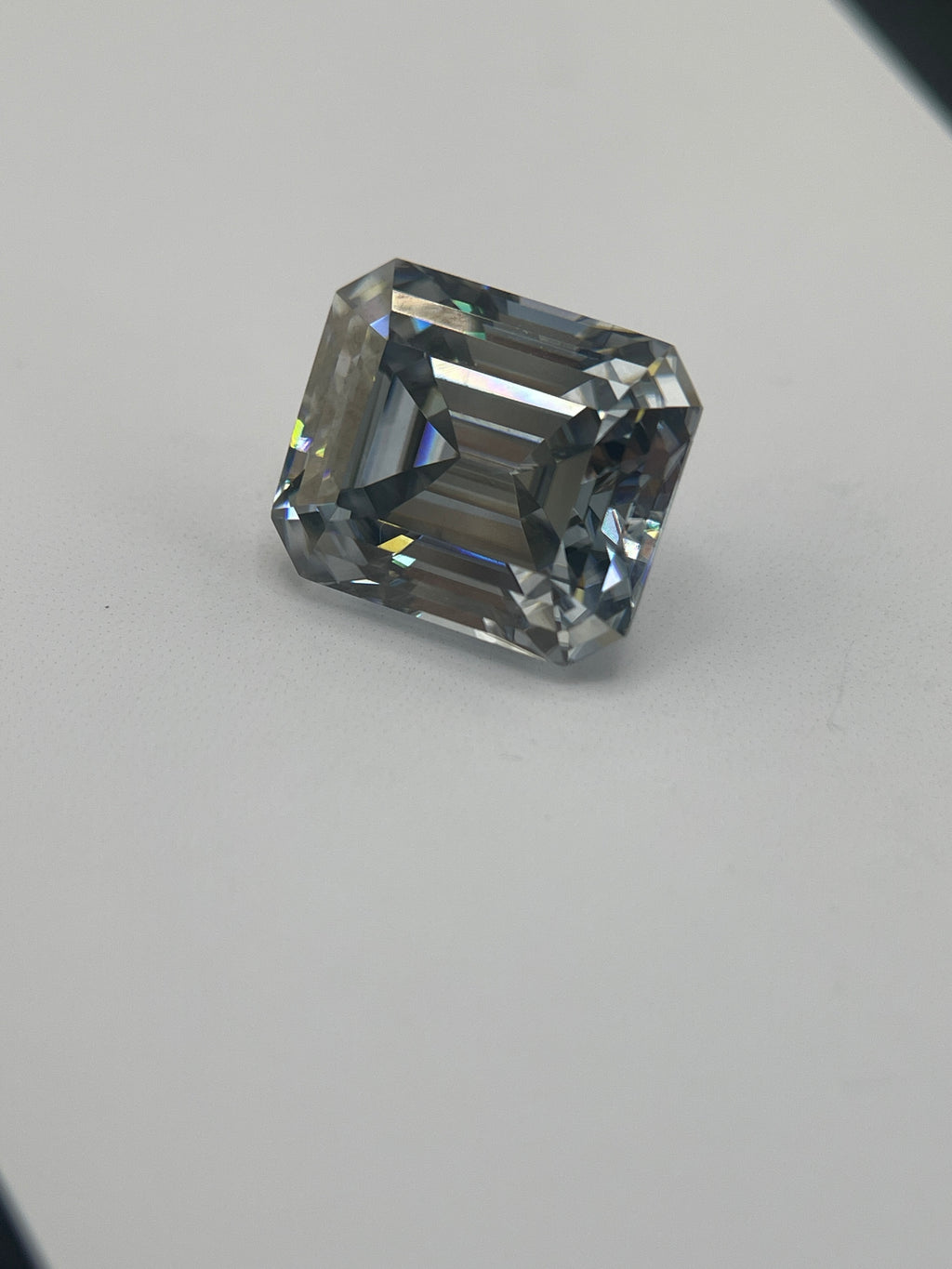11 Carat Emerald Cut VVS1 Hebridean Grey Moissanite Space Diamond | 12 x 14 mm | Gemdrop® Verified