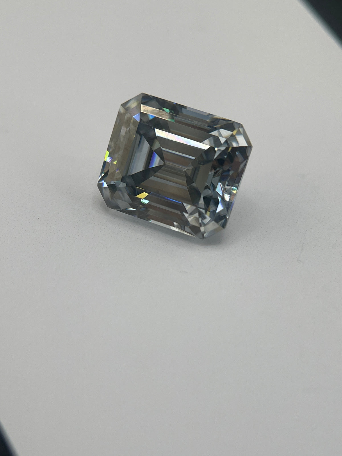 11 Carat Emerald Cut VVS1 Hebridean Grey Moissanite Space Diamond | 12 x 14 mm | Gemdrop® Verified