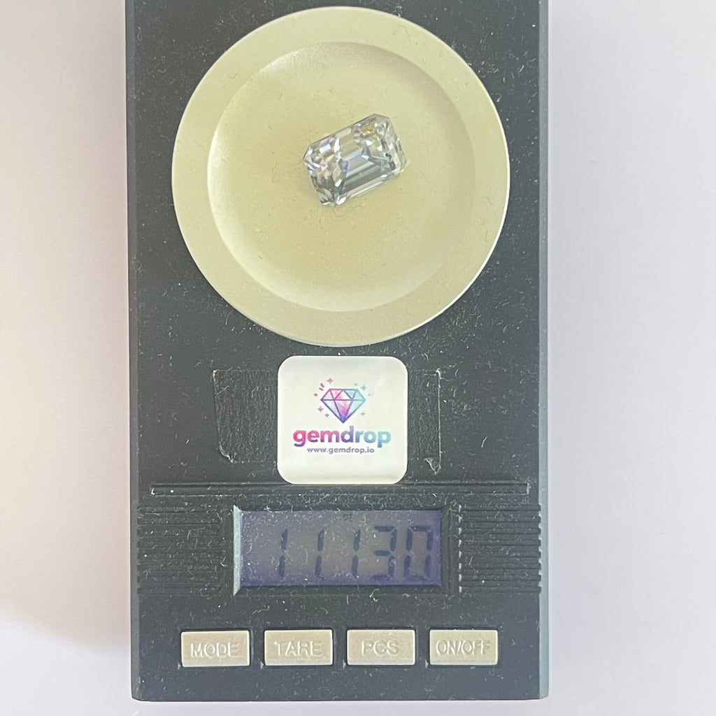 11 Carat Emerald Cut VVS1 Hebridean Grey Moissanite Space Diamond | 12 x 14 mm | Gemdrop® Verified
