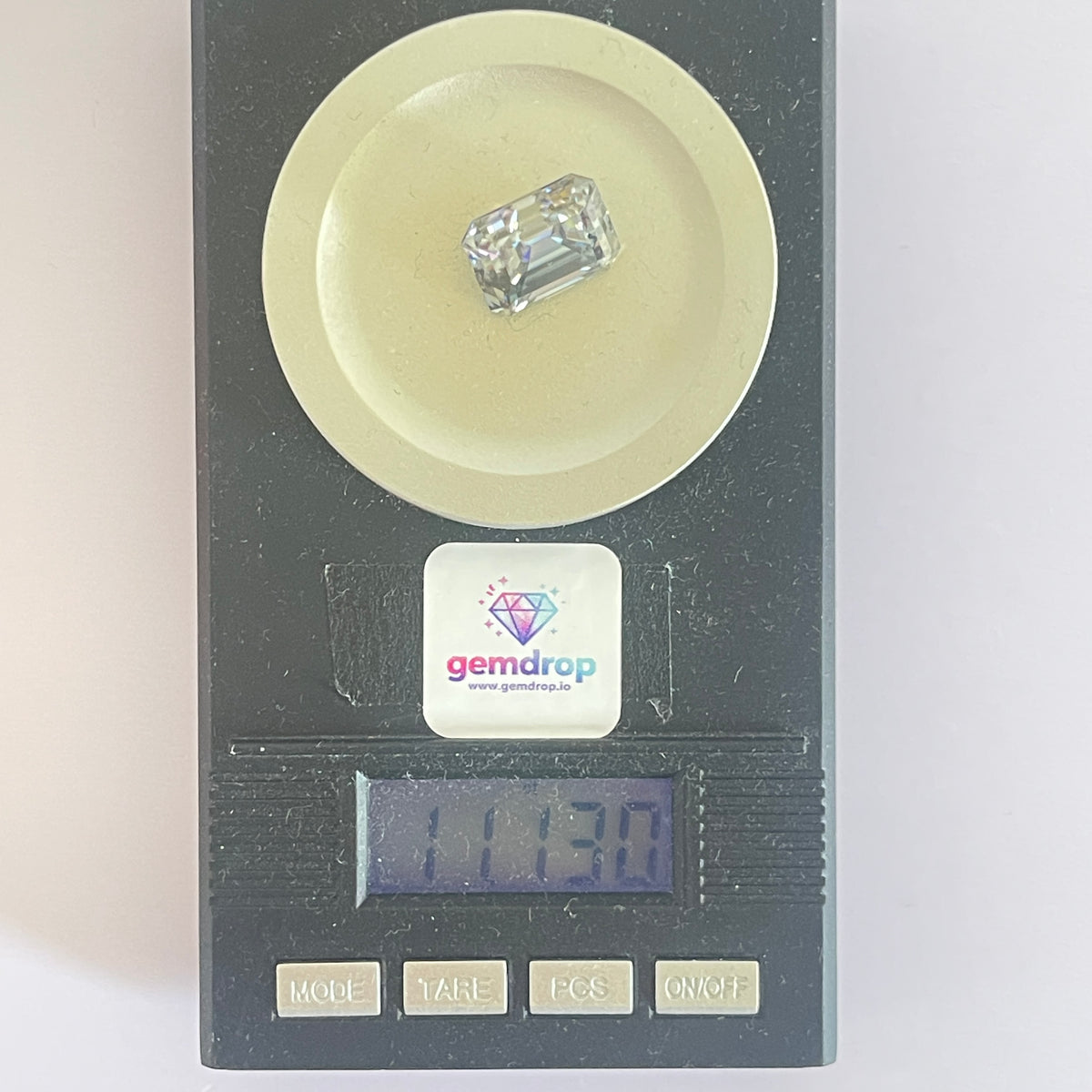 11 Carat Emerald Cut VVS1 Hebridean Grey Moissanite Space Diamond | 12 x 14 mm | Gemdrop® Verified