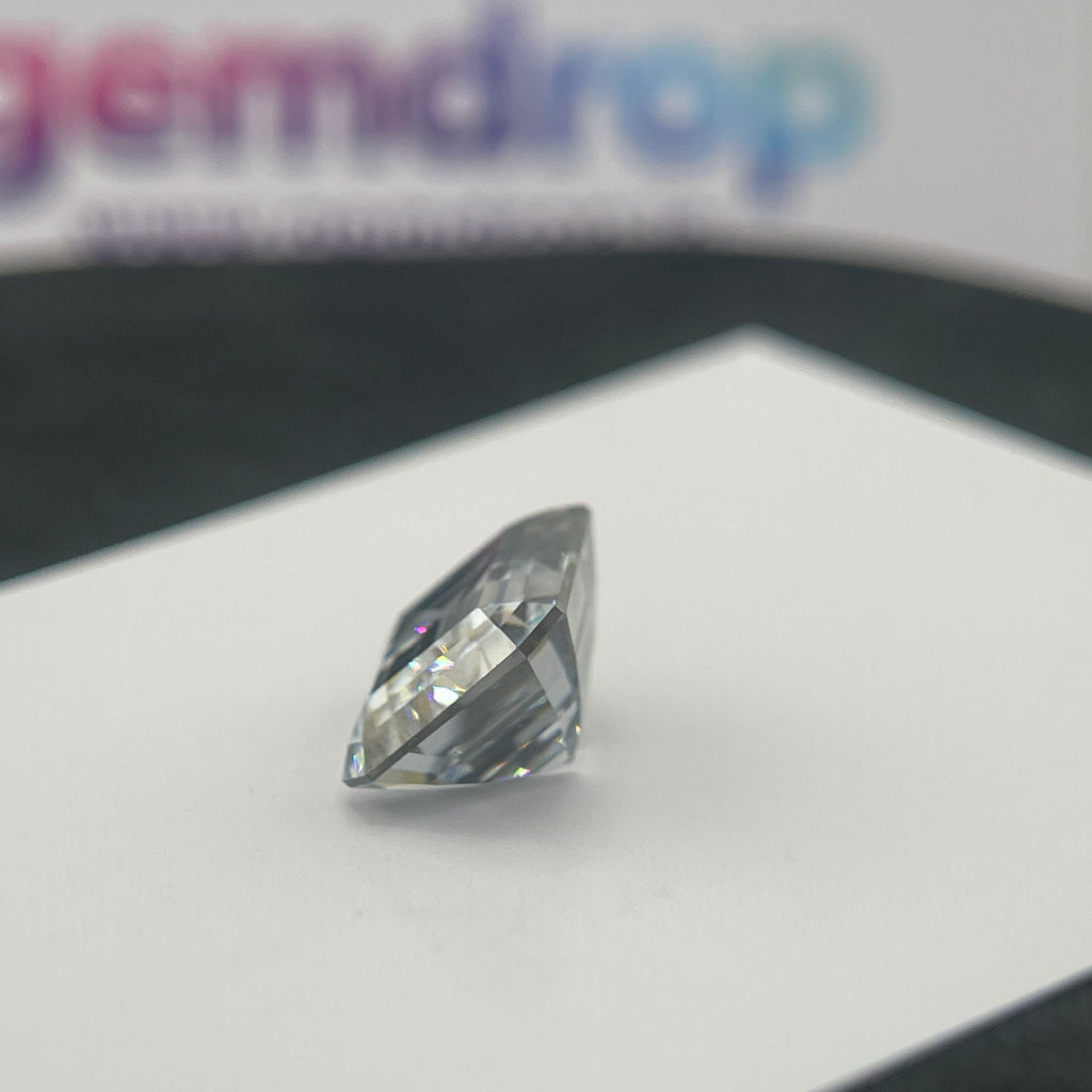 11 Carat Emerald Cut VVS1 Hebridean Grey Moissanite Space Diamond | 12 x 14 mm | Gemdrop® Verified