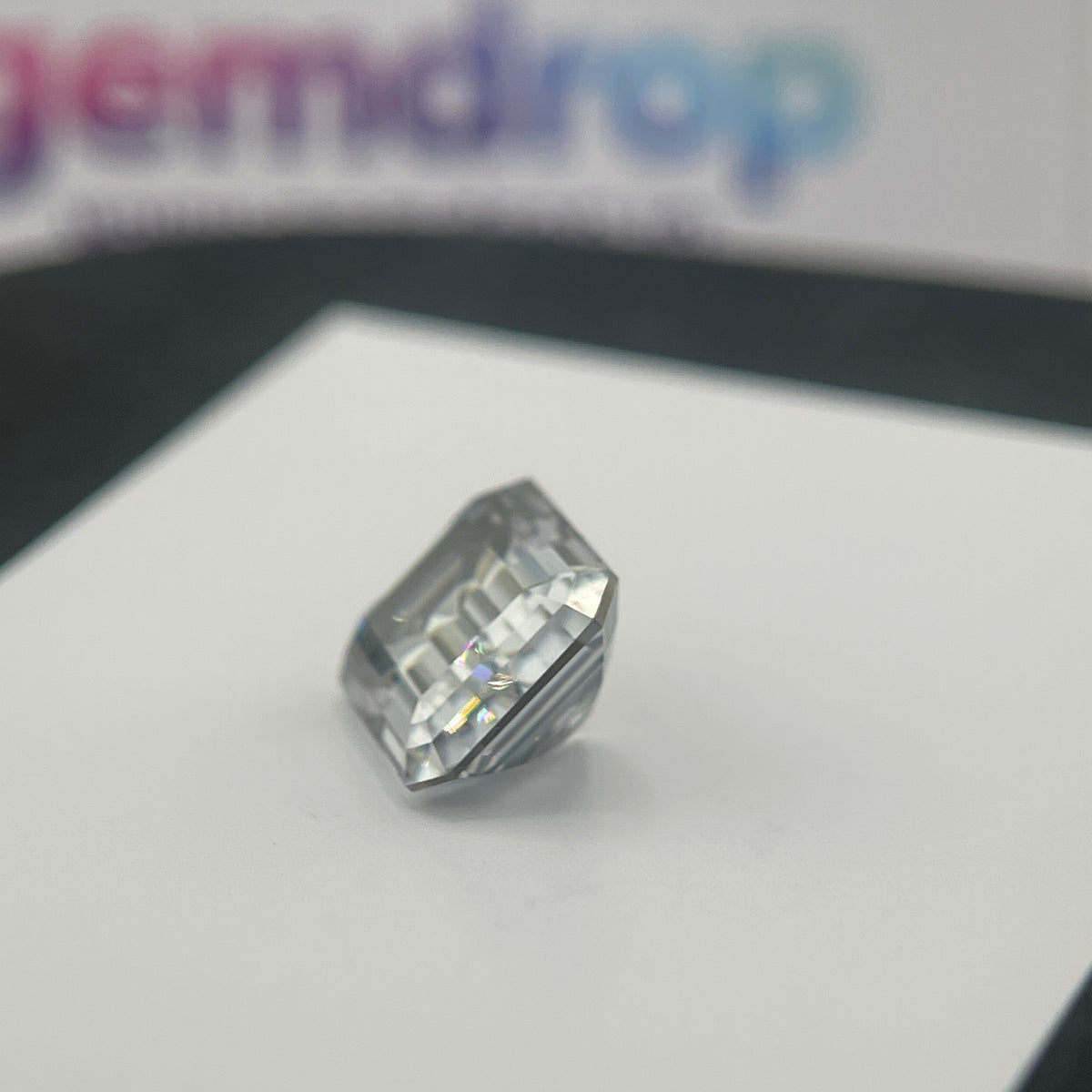 11 Carat Emerald Cut VVS1 Hebridean Grey Moissanite Space Diamond | 12 x 14 mm | Gemdrop® Verified