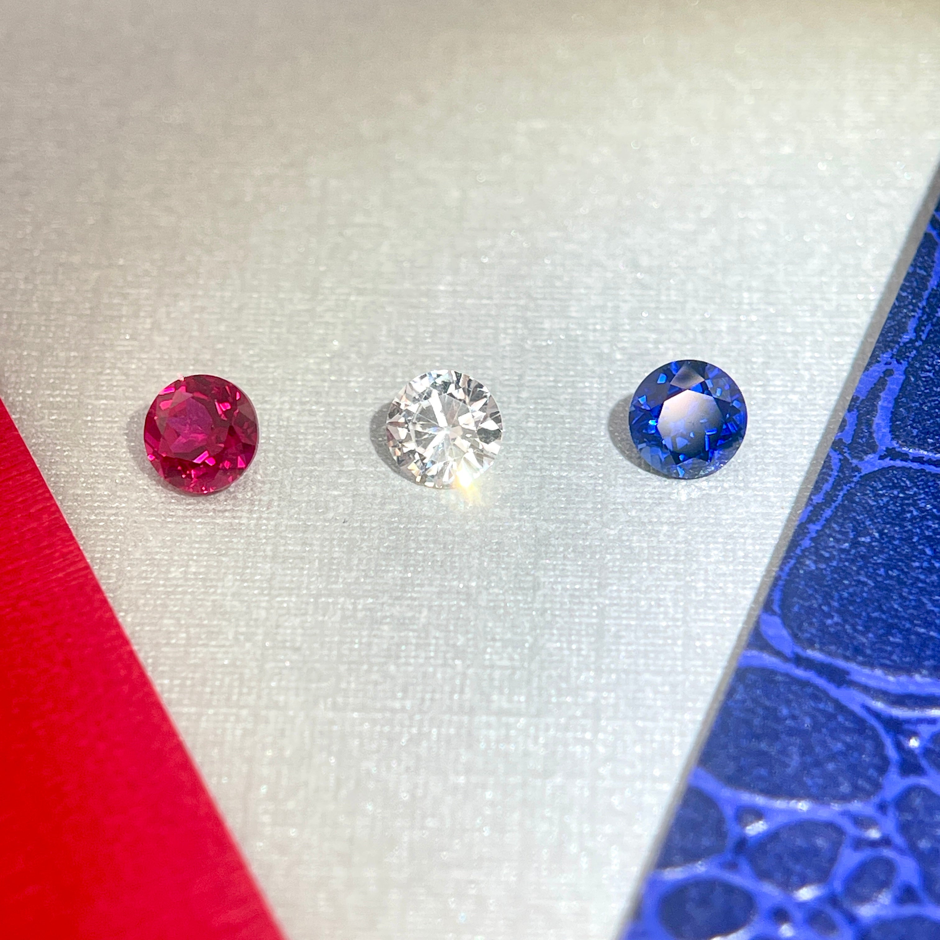 5 mm Sapphire & Ruby | Round Brilliant Cut | ~0.6 ct | Ruby Red, Royal Blue & Ice White | Gemdrop® Verified