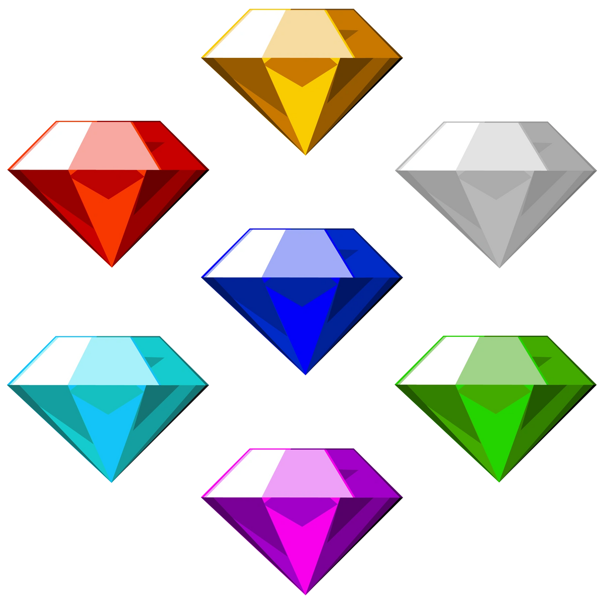 Sonic the Hedgehog Chaos Emerald Set | 7x ~2ct Round Cut 8 mm | Multicolour | Gemdrop® Verified