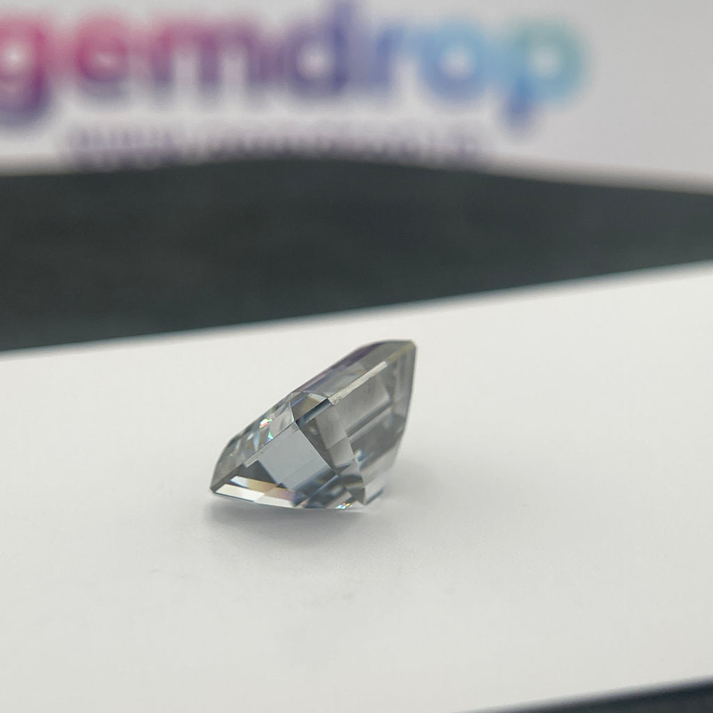 11 Carat Emerald Cut VVS1 Hebridean Grey Moissanite Space Diamond | 12 x 14 mm | Gemdrop® Verified