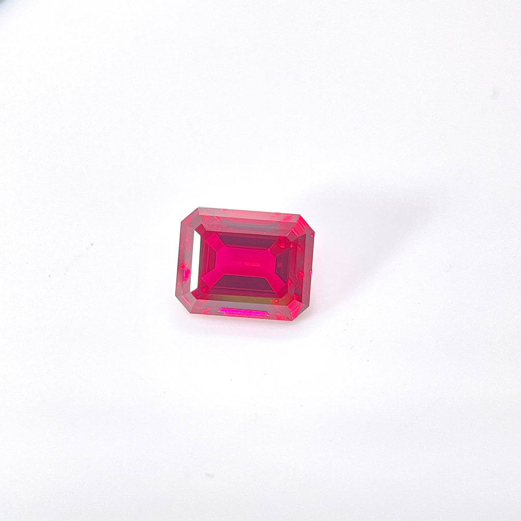 ~4.19ct Pigeon Blood Red Czochralski Sapphire | Emerald Cut | 8 × 10 mm | Gemdrop® Verified