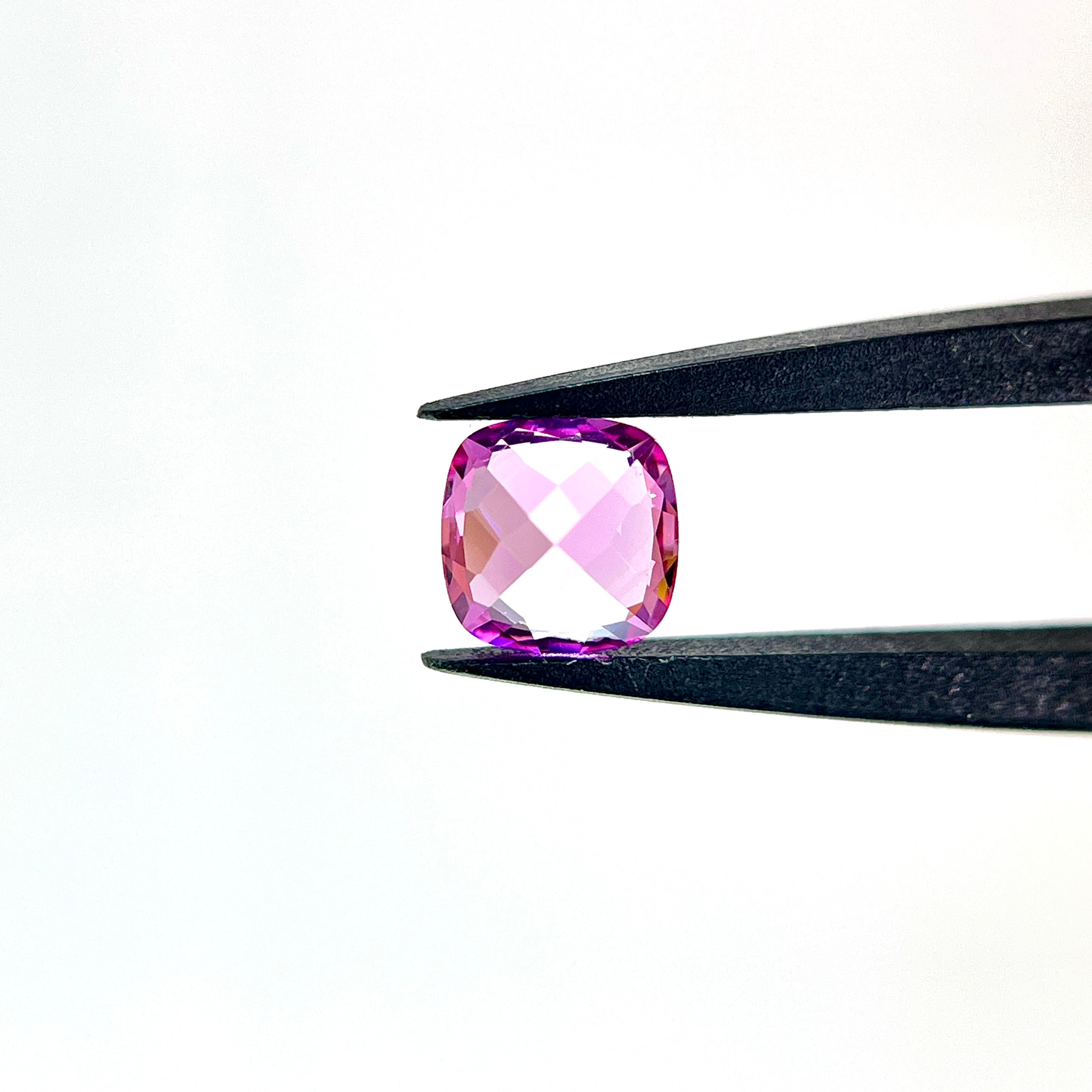~1.255ct Vivid Pink Czochralski Sapphire | Cushion Cut | 6 × 6 mm | Gemdrop® Verified