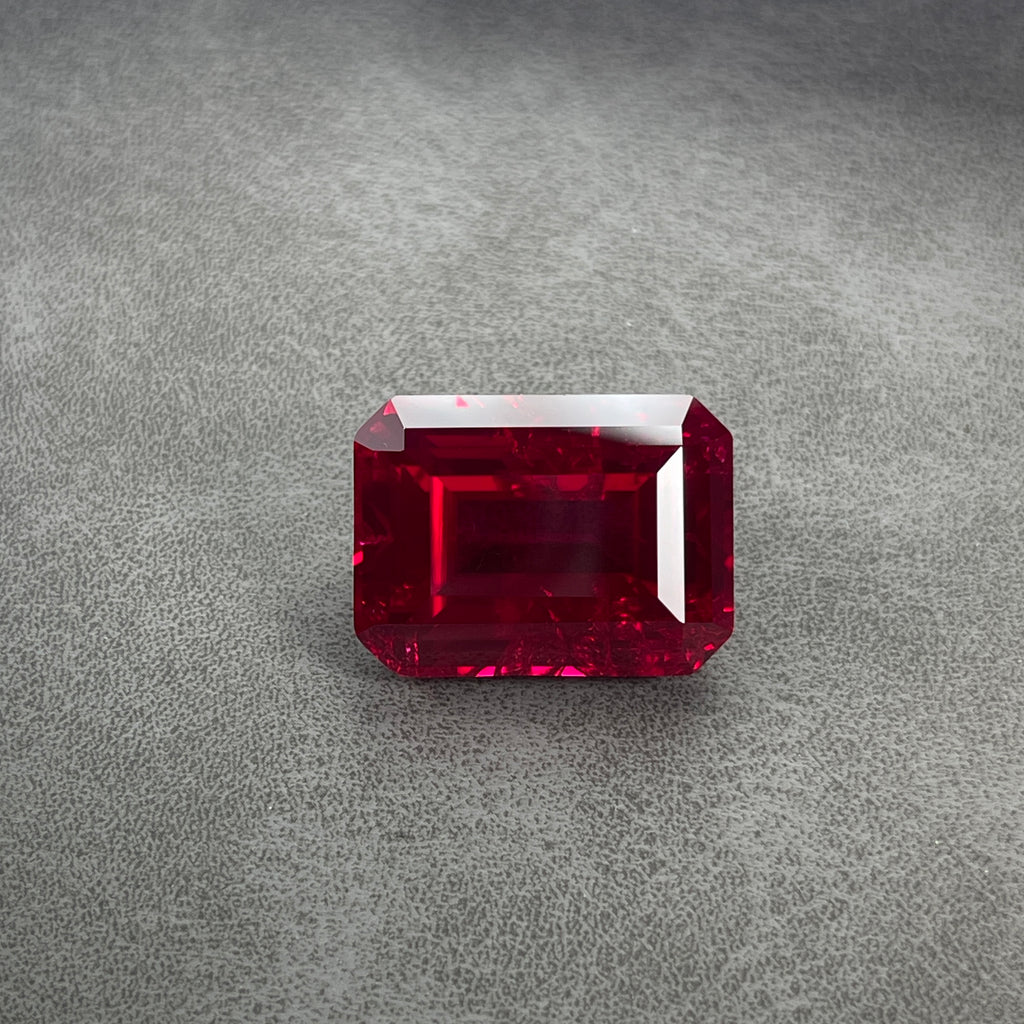 ~30ct Pigeon Blood Ruby | Emerald Cut | 20 × 15 mm | Gemdrop® Verified