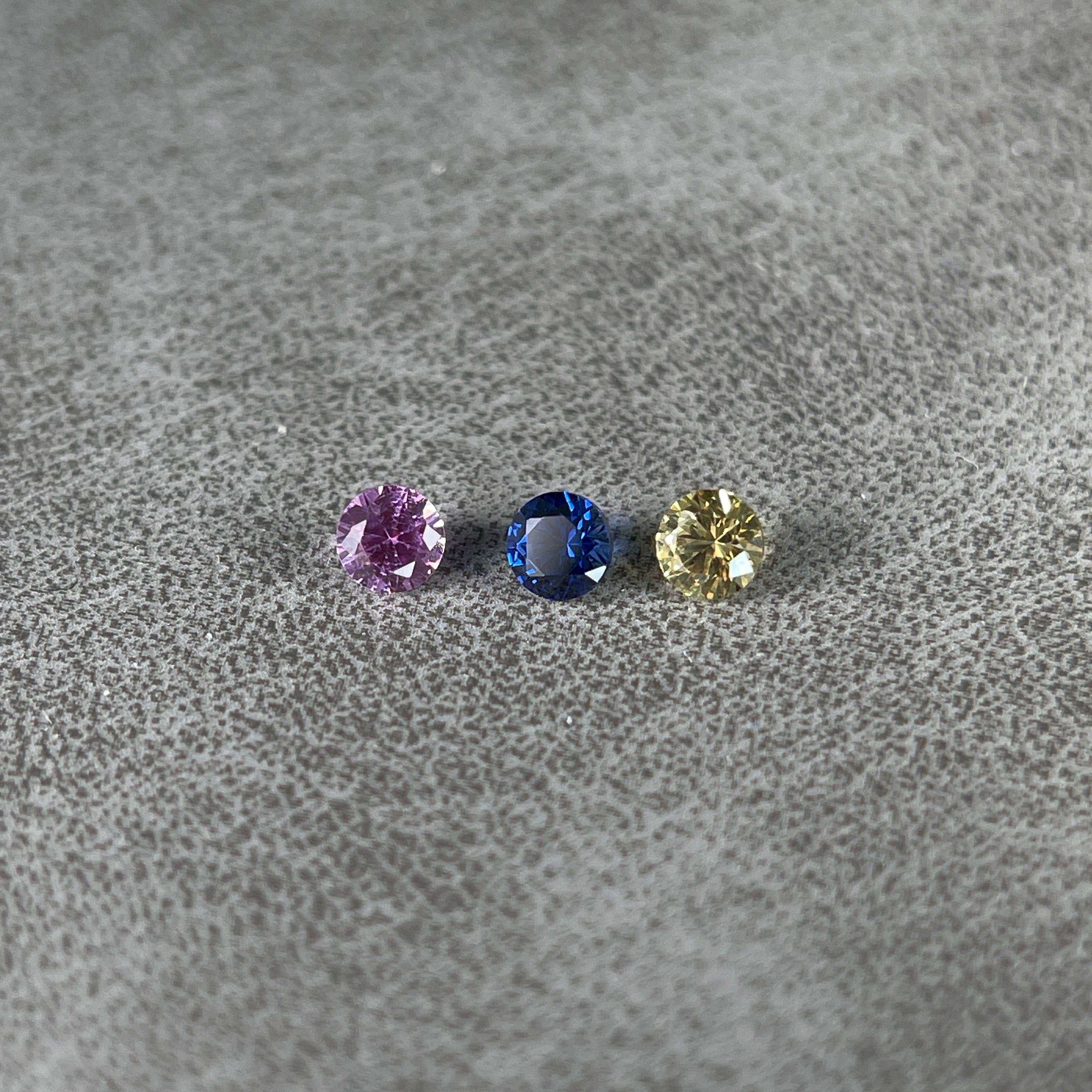 ~0.1ct Sapphire | Round Brilliant Cut | 3 mm | Pink, Royal Blue & Honey Yellow | Gemdrop® Verified