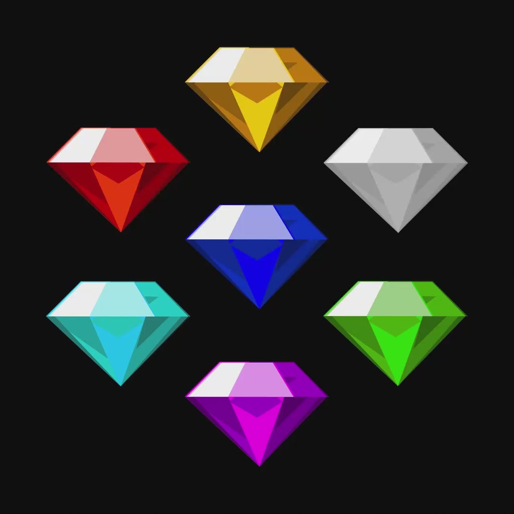 Sonic the Hedgehog Chaos Emerald Set | 7x ~2ct Round Cut 8 mm | Multicolour | Gemdrop® Verified